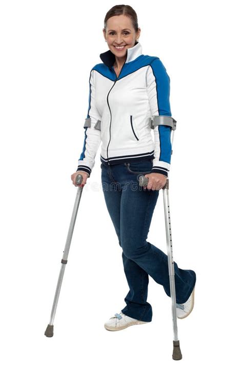 Sad Woman On Crutches Stock Photo Image Of Portrait 14754090