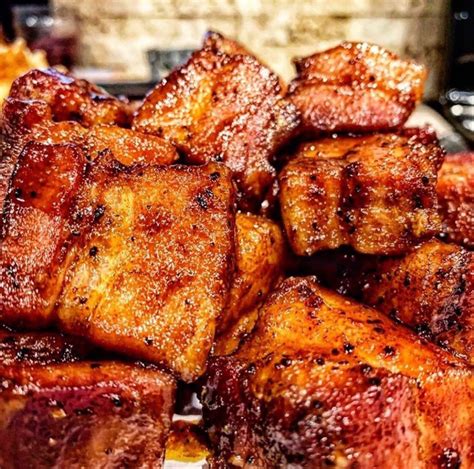 bacon cubes smoked pork belly burnt ends cooking pork rub