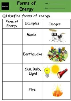 Forms of Energy Worksheets by DewWool | TPT
