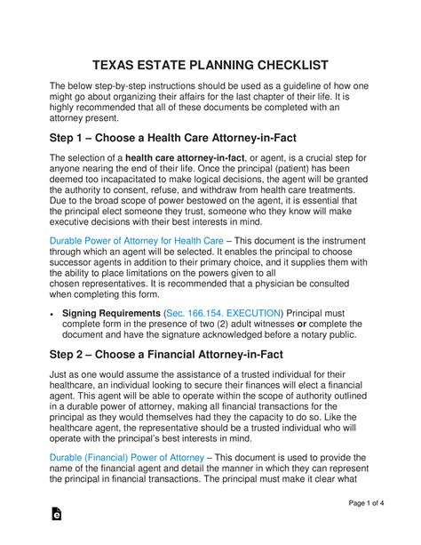 Free Texas Estate Planning Checklist Word Pdf Eforms
