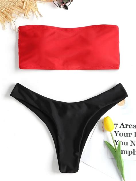 Zaful Lace Up High Cut Bikini Set Swimsuit Push Up Swimwear Women Bandeau Bikini Thong Swimwear