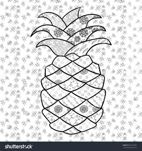 Vektor Stok Pineapple Adult Coloring Page Zentangle Inspired Tanpa