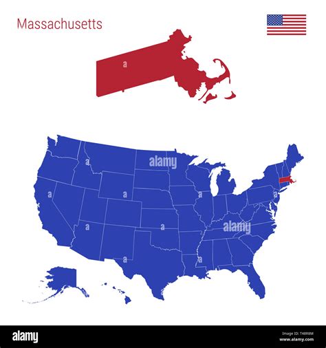 The State Of Massachusetts Is Highlighted In Red Blue Map Of The United States Divided Into