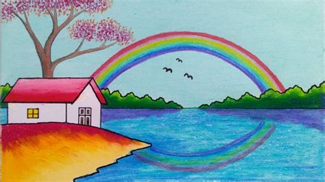 របៀបគូរគំនូរទេសភាពងាយៗ Rainbow Scenery Drawinghow To Draw Rainbow