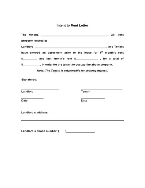 Intent To Rent Template Free Download
