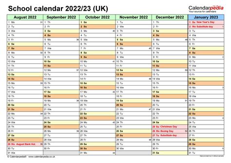 School Calendars 202223 Uk Free Printable Word Templates