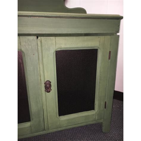 Please comment below if you have questions. Antique Painted Green Grain Cabinet | Chairish