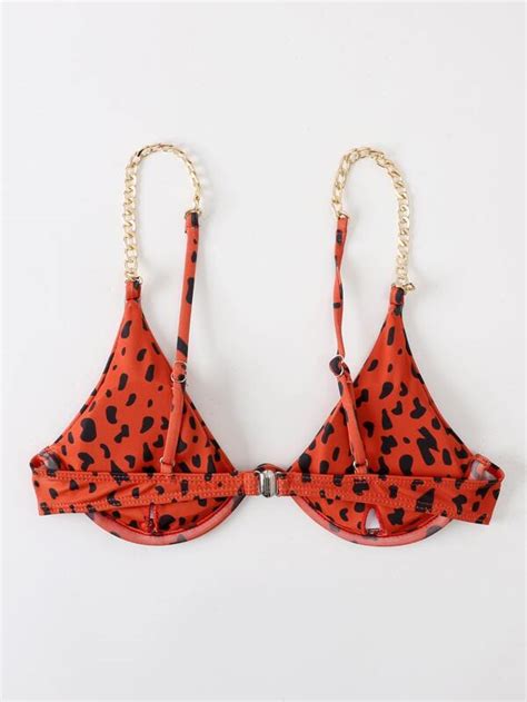 Leopard Chain Linked Underwire Bikini Top Shein Usa
