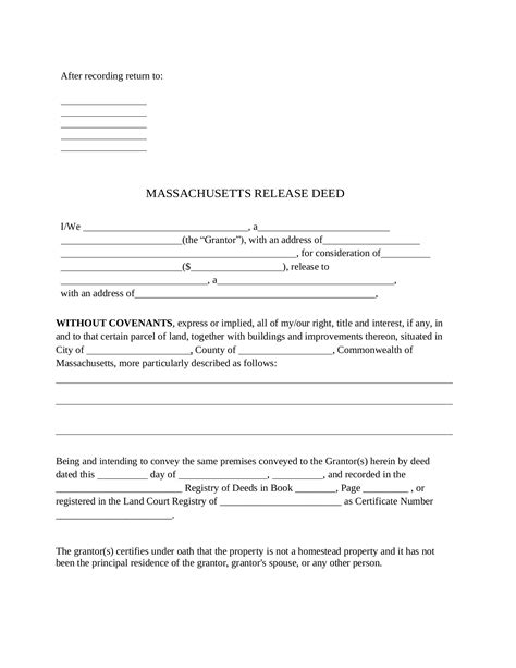 Free Massachusetts Release Deed Form Pdf Word Eforms