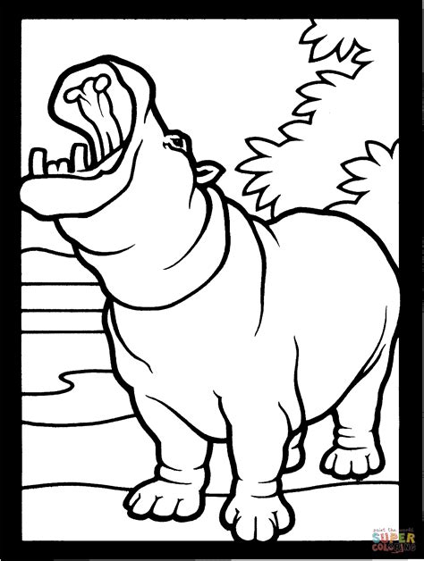 Hippopotamus Yawning Coloring Page Free Printable Coloring Pages