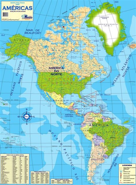 Mapa Das Américas Político 89 X 117 Cm Frete Grátis R 2290 Em