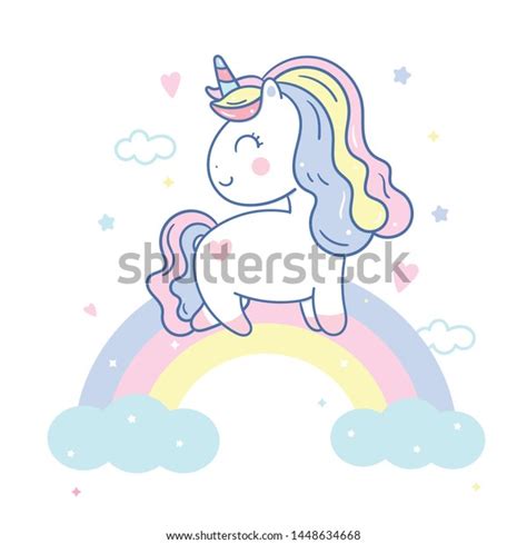 Illustrator Cute Unicorn Vector On Sky Stock Vector Royalty Free