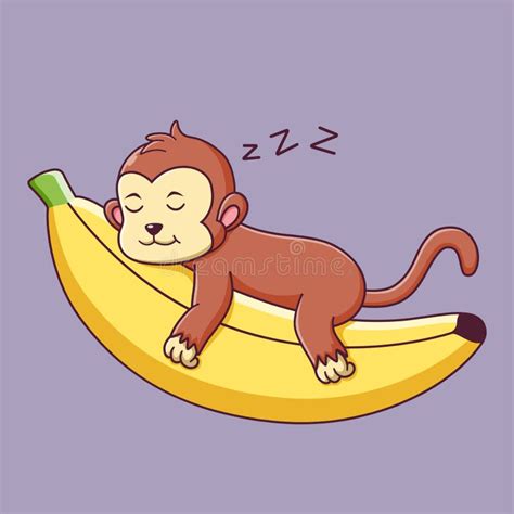 Cute Monkey Sleeping On The Banana Monkey Icon Concept Flat Cartoon