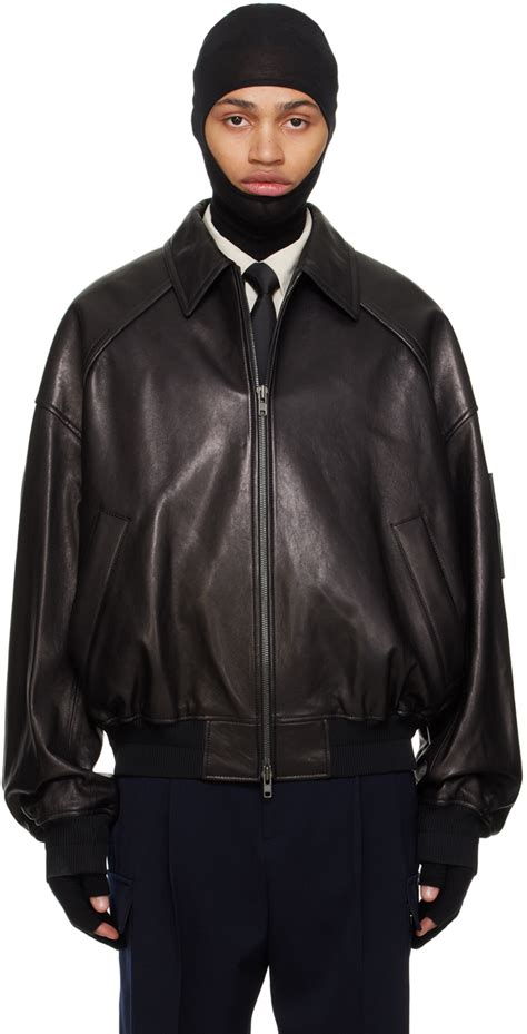 Juun J Black Spread Collar Leather Jacket SSENSE
