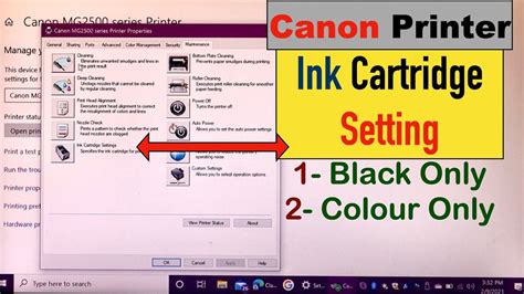 Canon Printer Ink Cartridge Setting Black Only Or Colour Only Printing Youtube