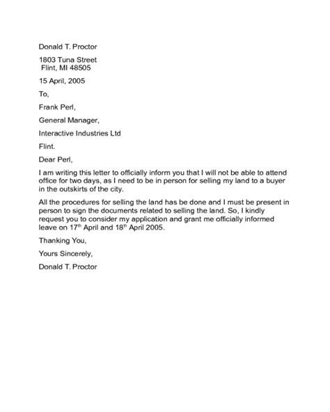 Sample Official Leave Application Letter The Document Template