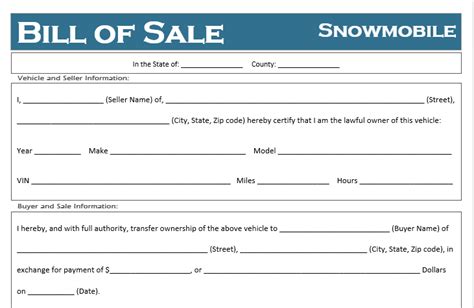 Free Printable Snowmobile Bill Of Sale For All States Off Road Freedom