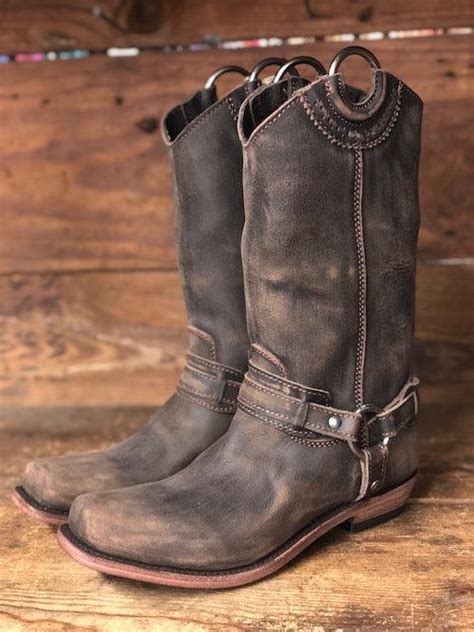 Liberty Black Womens Vintage Cafe Brown Square Toe Harness Boot Lb 71