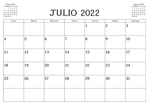 Calendario Julio 2022 Para Imprimir Cuadro Docalendario
