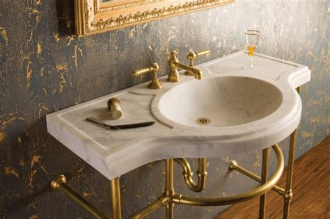 Bathroom Interesting Bath Sink With Golden Polished Pedestal Featuring