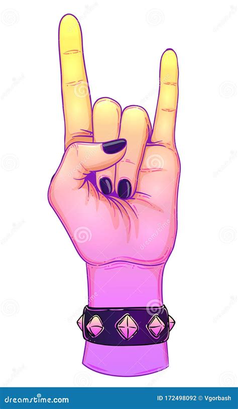 Rock And Roll Sign Hand Drawn Illustration Of Human Hand Showing Sign
