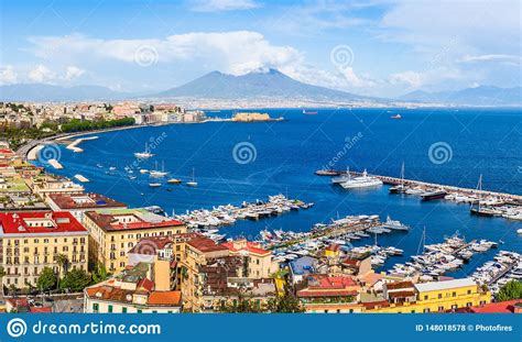 Naples City And Port With Mount Vesuvius On The Horizon Seen From The