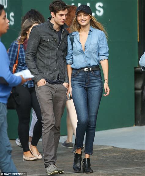 Gigi Hadid In Double Denim With Mystery Man In New York Daily Mail Online