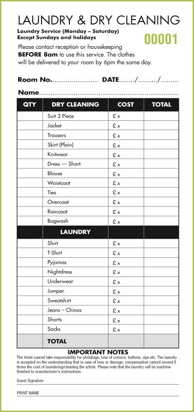 laundry invoice template dry cleaning receipt pads