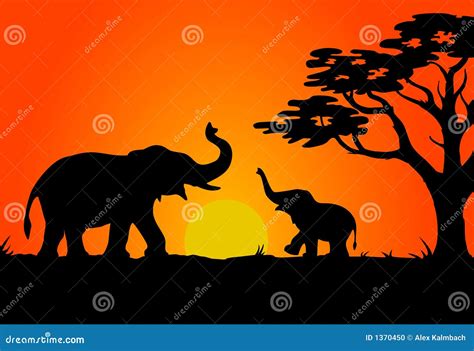 Safari Sunset Stock Vector Illustration Of Silhouette 1370450