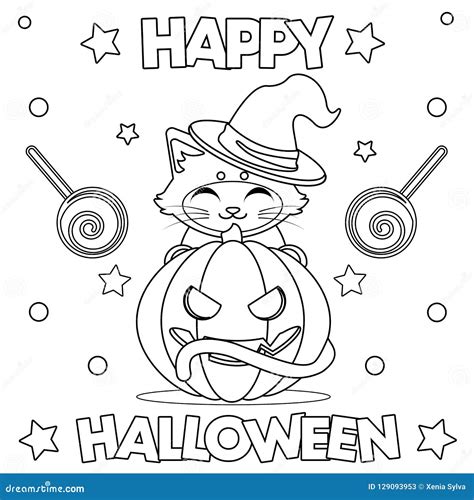 Coloring Page Happy Halloween Stock Vector Illustration Of Happy