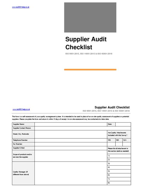 Ehqms Supplier Audit Checklist Pdf Iso 9000 Audit