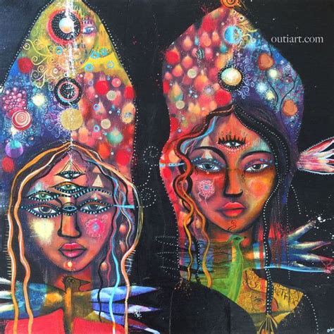 All Seeing Sisters Original Mix Media Painting By Outiart On Etsy
