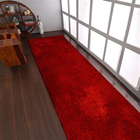 Rugsotic Carpets Hand Tufted Shag Solid Polyester Runner Area Rug Red