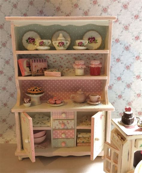 1 12 display cabinet for dollhouse style shabby chic miniature furniture handicraft room box