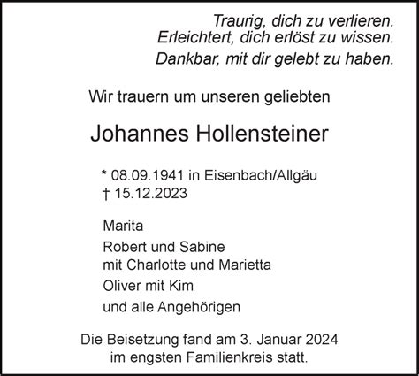 Traueranzeigen Von Johannes Hollensteiner S Dwest Presse Trauer