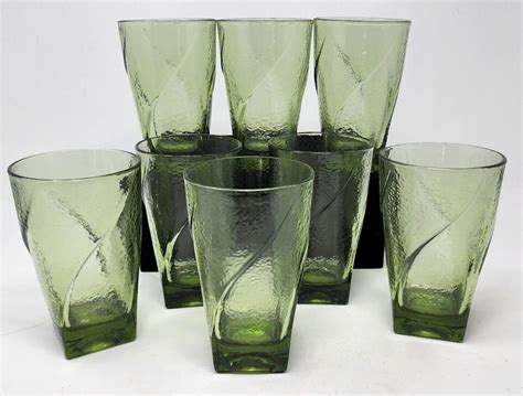 Vintage Green Square Base Drinking Glasses Tumbler Textured Set Of 8 Ebay In 2022 Vintage
