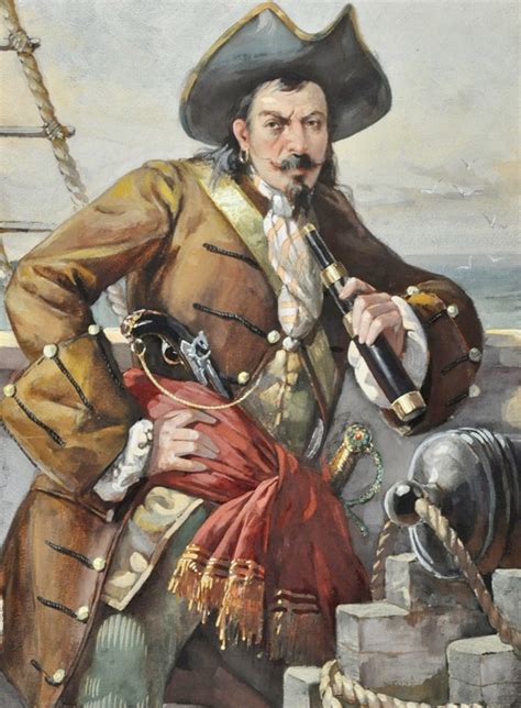 Portrait Of A Pirate By Artist Unknown Original Gouache Painting