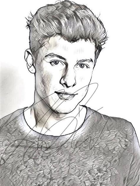 Shawn Mendes Drawing Sketch Print Wall Art Illustration Shawn