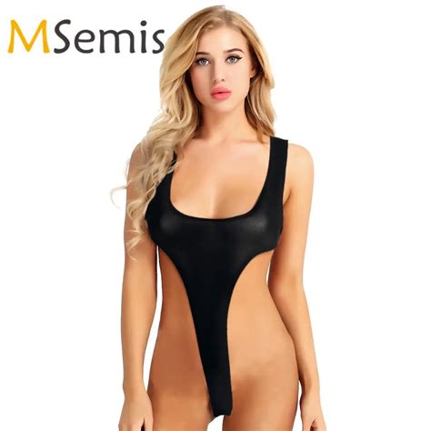 Womens Sheer Swimsuit Swimwear High Cut Thong Leotard Swimming Suit One Piece See Through