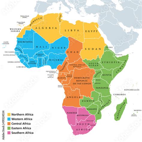 Africa Regions Political Map With Single Countries United Nations
