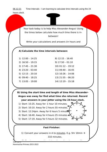 Time Intervals Worksheet Teaching Resources