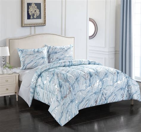 Your Zone Metallic Marble Comforter Bedding Set Fullqueen Silver