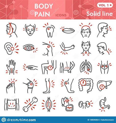 Body Pain Line Icon Set Pain In Human Body Symbols Collection Or
