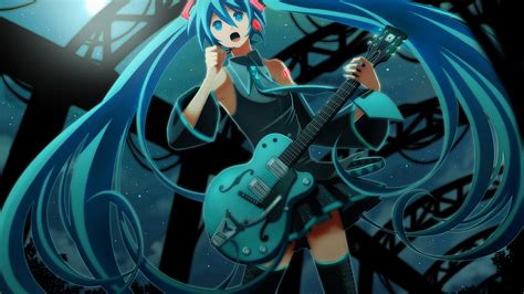 1920x1080px 1080p Free Download Hatsune Miku 01 Performing Guitar Cute Vocaloid Beauty