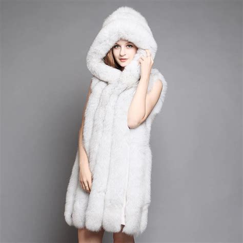 Full Pelt Natural Fox Fur Vest With Hat Fox Fur Coat Womens Luxury