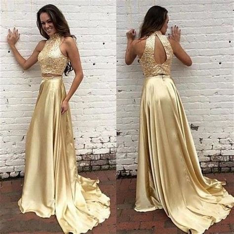 Gold Open Back Two Piece Prom Dress Black Girl Slays 21042002 Dolly Gown
