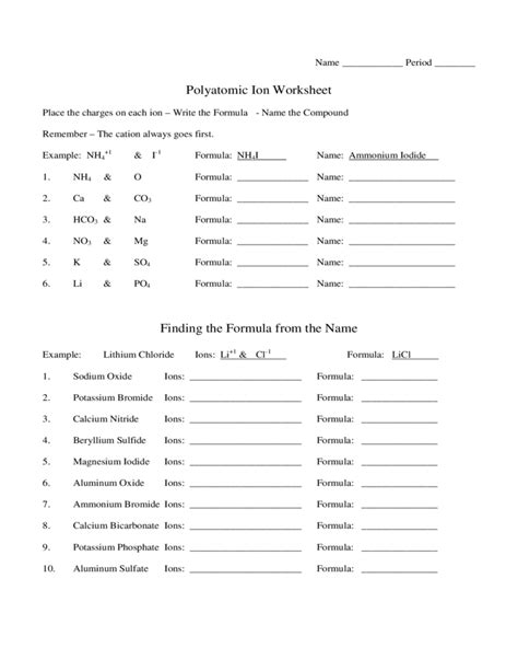 Chemistry Ionic Compounds Polyatomic Ions With Multiple Charge Cations Worksheet