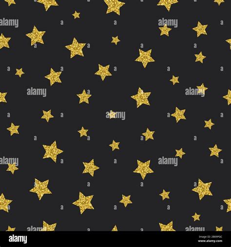 Vector Gold Glitter Stars Seamless Pattern Black Background Backdrop
