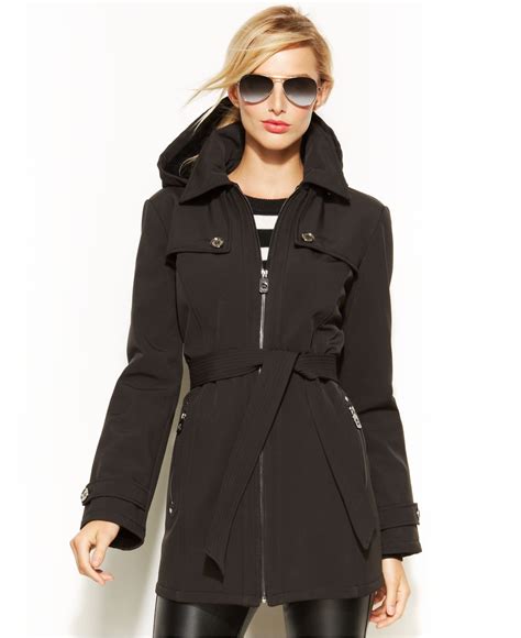Lyst Michael Kors Michael Hooded Belted Soft Shell Coat In Black