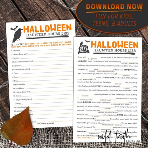 Spooky Halloween Mad Libs Printable Kids Tweens Teens